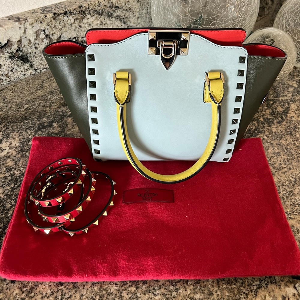 Valentino Colorblock Small Rockstud Double Handle-Crossbody Tote